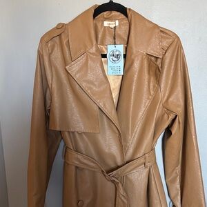 Faux Leather Trench Coat - Tan